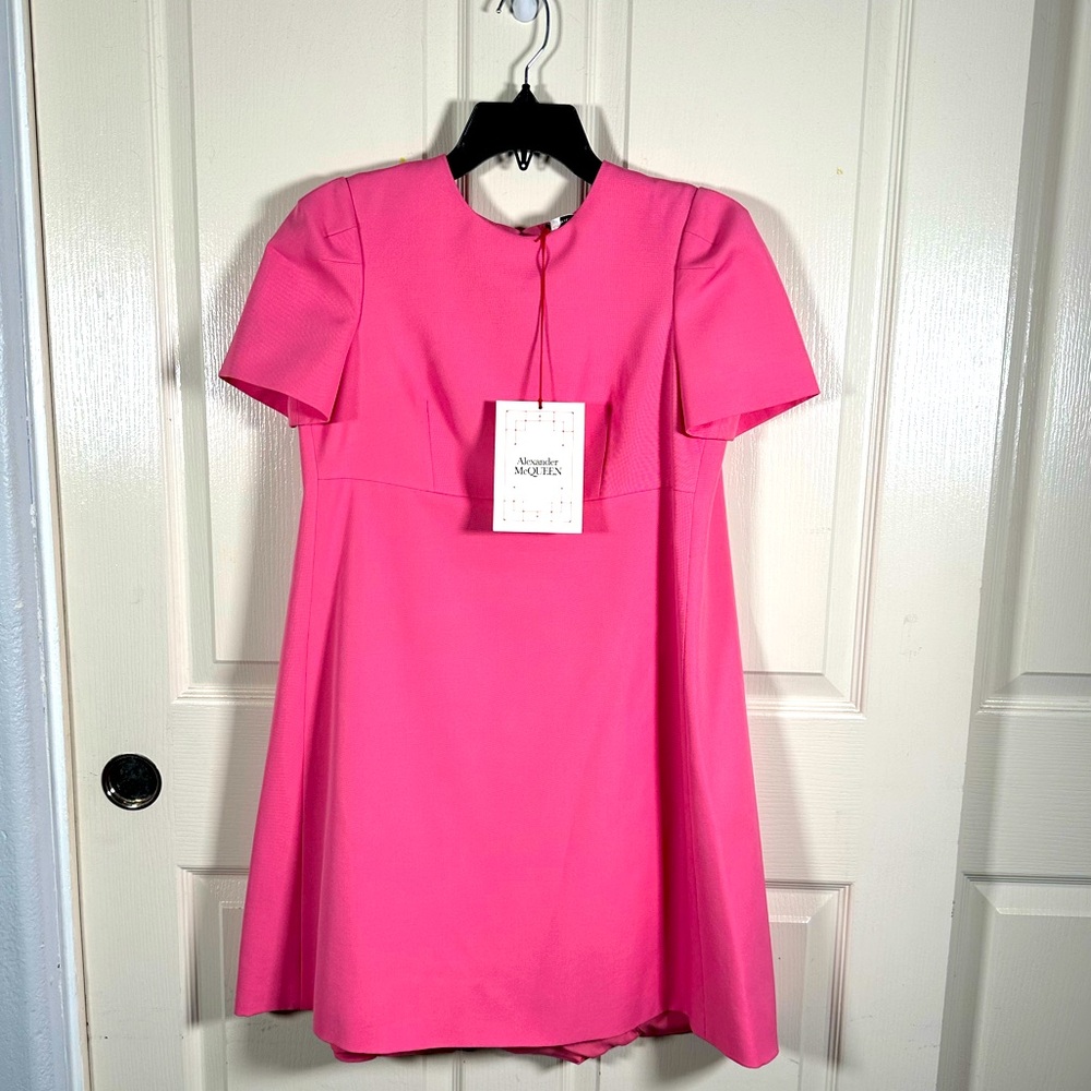 New Alexander McQueen Cape Back Peony Pink Dress